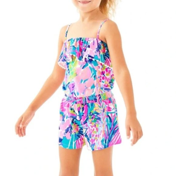 Lilly Pulitzer Girls Multi Gumbo Limbo Leonie Romper in Large (8-10) NWOT - Picture 2 of 10